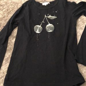 Bonpoint long sleeve top cute light black with shiny cherries